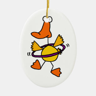 Ente, die mit lila Hula Band-Cartoon spielt Keramik Ornament
