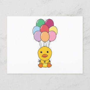 Ente fliegt mit bunten Luftballons hoch Postkarte