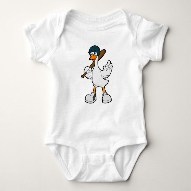 Ente im Baseball mit Baseballschläger und Helm Baby Strampler (Vorderseite)