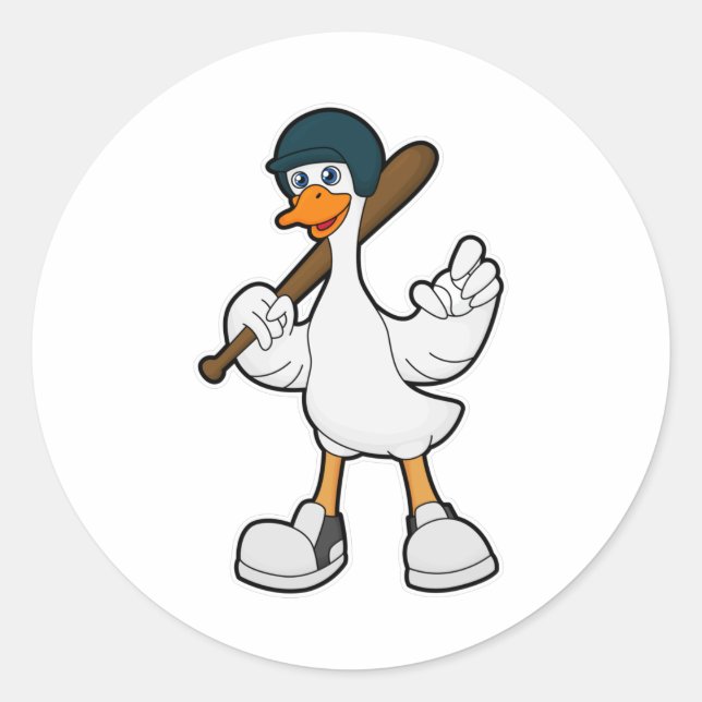 Ente im Baseball mit Baseballschläger und Helm Runder Aufkleber (Vorderseite)