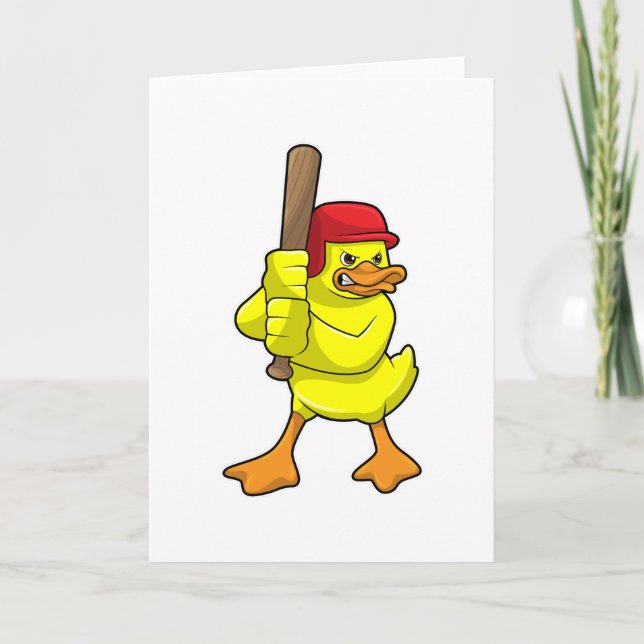 Ente im Baseball mit Baseballschläger und -kappe Karte (Vorderseite)