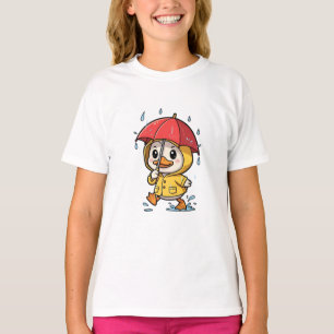 Ente im Regenmantel, die Pfützen spritzt für Kinde T-Shirt