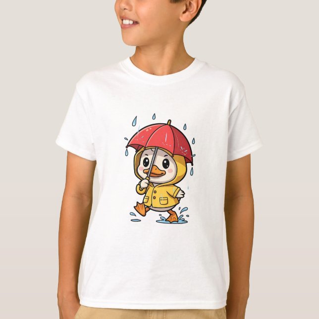 Ente im Regenmantel plantscht in Pfützen Kinder T-Shirt (Vorderseite)