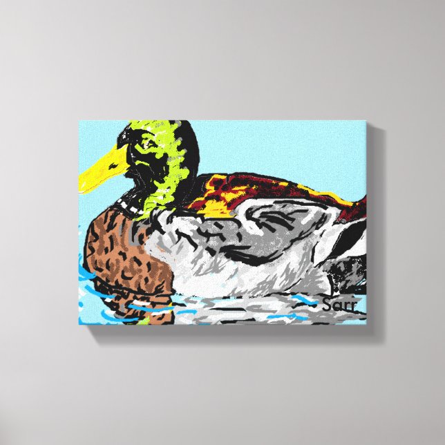 Ente in einem Teich /Small (24,00" x 16,00"), 1,5" Leinwanddruck (Vorderseite)
