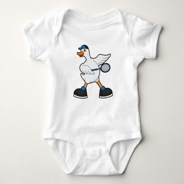 Ente in Tennis mit Tennisschläger und Cap Baby Strampler (Vorderseite)
