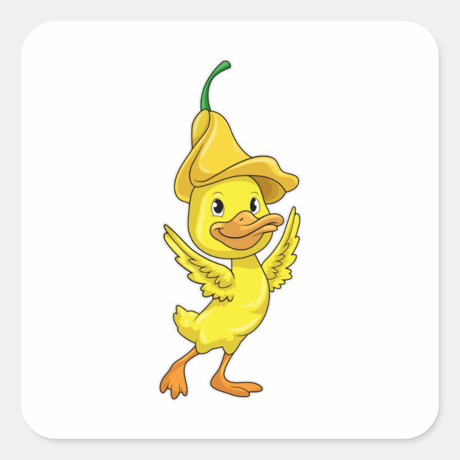 Ente mit gelber Glockenkappe Quadratischer Aufkleber (Vorderseite)