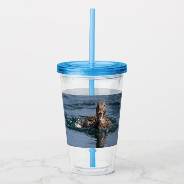 Ente mit Schnabel offen Acryltrinkbecher (Vorderseite)