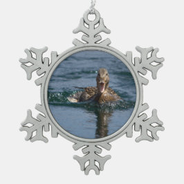 Ente mit Schnabel offen Schneeflocken Zinn-Ornament