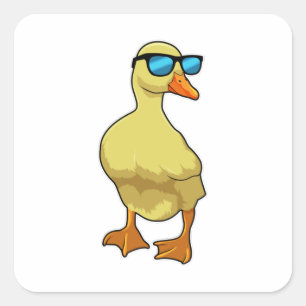 Ente mit Sonnenbrille Quadratischer Aufkleber
