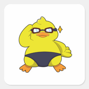 Ente mit Sonnenbrille Quadratischer Aufkleber
