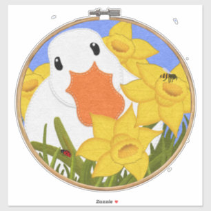 Ente und Daffodils Stickrahmen Filz Optik geschn Aufkleber