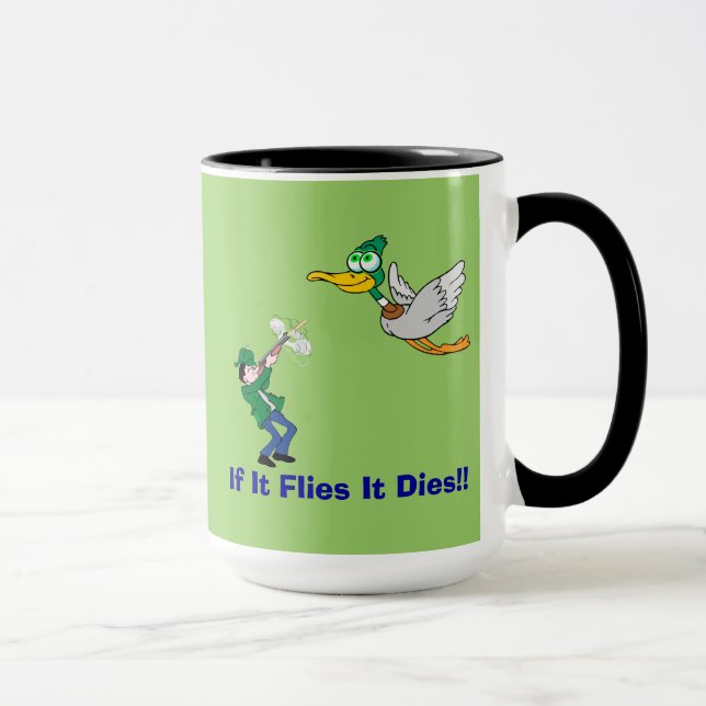 Ente und Jäger-Cartoon Tasse (Rechts)