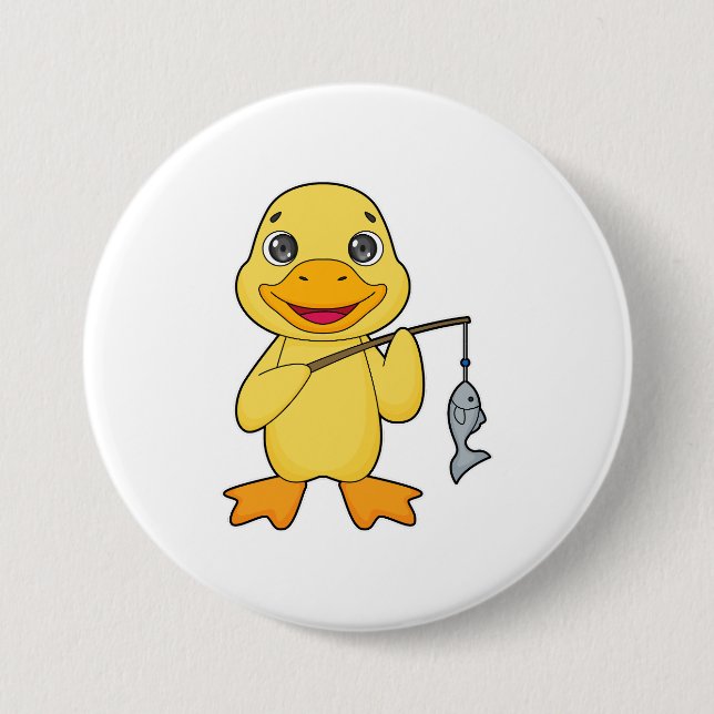 Enten Angeln Fischer Angelrute Button (Vorderseite)