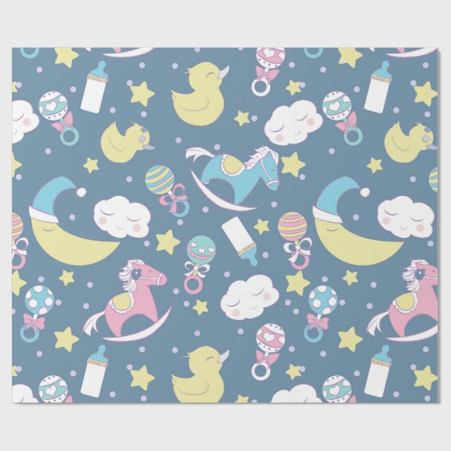 Enten-Babyparty-Blau Geschenkpapier (Flach)