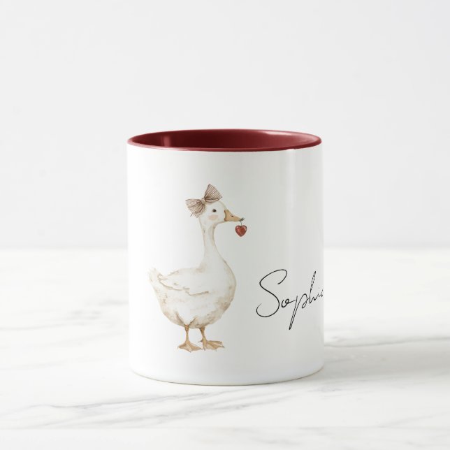Enten-Cream-Schleife rotes Herz Tasse (Zentrum)