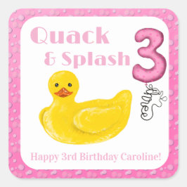 Enten-Einladung zum 3. Geburtstag von Quack und Sp Quadratischer Aufkleber