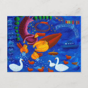 Enten füttern Zeitgenössische Kunstmalerei Postkarte