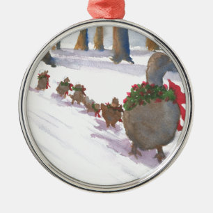 Enten in Boston häufig während der Winterferien Silbernes Ornament