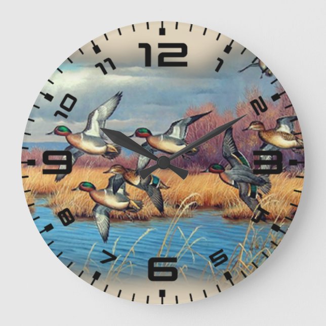 Enten-Jahreszeit Große Wanduhr (Vorderseite)