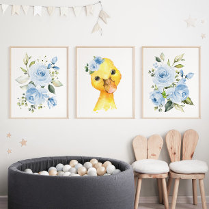 Enten, Landtiere, Blütenblumen, Junge Kinderzimmer Bilderwand Sets