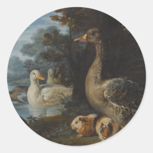 Enten, Meerschweinchen und ein Kaninchen in einer Runder Aufkleber