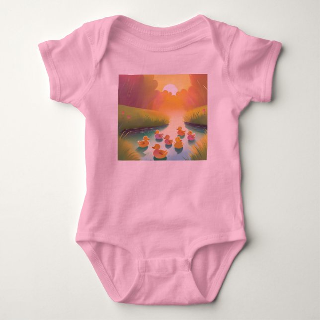 Enten mit Baby genießen einen Teich Strampler (Vorderseite)