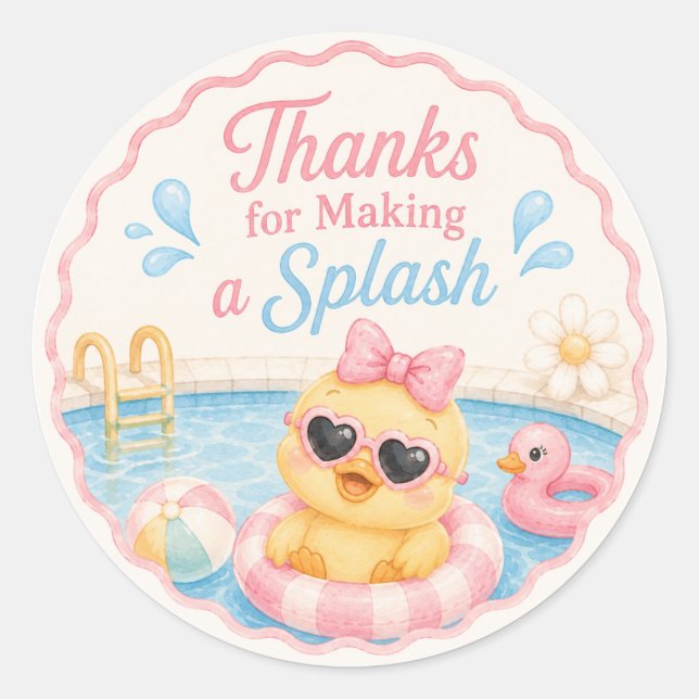 Enten Pool Party Danke Aufkleber | Rosa Sommer (Vorderseite)