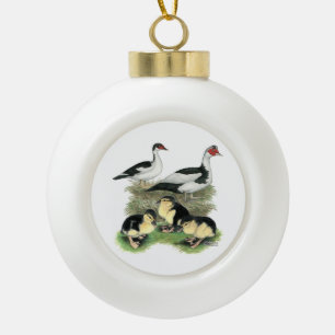 Enten Schwarz Gefleckte Warzenente Familie Keramik Kugel-Ornament