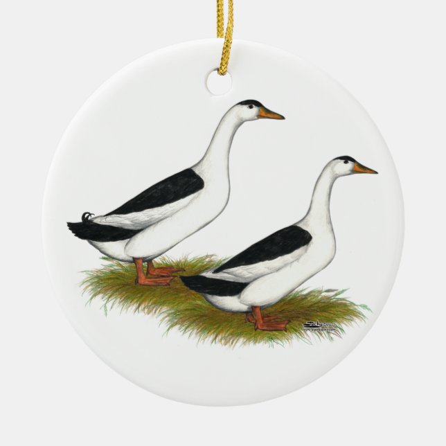 Enten:  Schwarze Elster Keramik Ornament (Vorne)