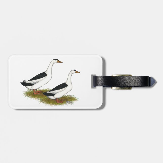 Enten: Schwarze Magpies Gepäckanhänger (Rückseite horizontal)