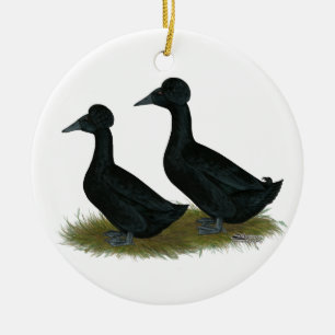 Enten:  Schwarzes mit Haube Keramik Ornament