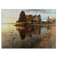 Enten und Bäume bei Sonnenuntergang