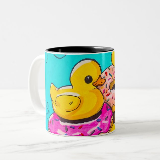 Enten und Donuts Zweifarbige Tasse (Vorderseite Links)