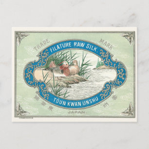 Enten Vintage Japanisches Seidenlabel Postkarte