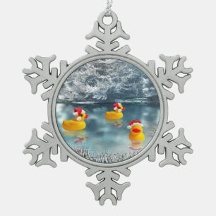 Enten-Weihnachten Schneeflocken Zinn-Ornament