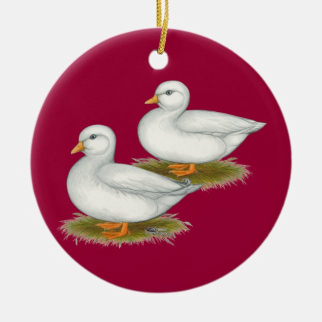 Enten: Weiße Anrufe Keramik Ornament (Vorne)