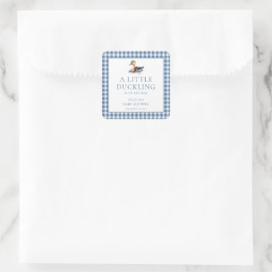 Entenblaukariertes Babyshower Quadratischer Aufkleber