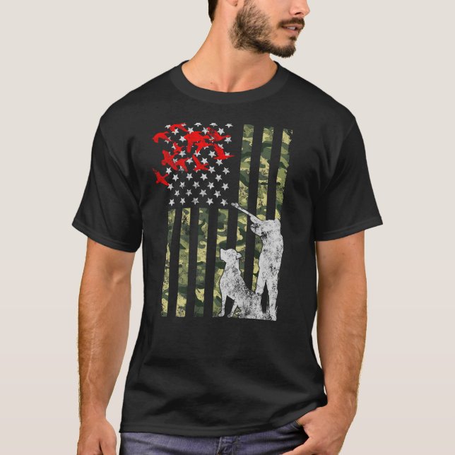 Entenjagd mit Hunde Geschenk Amerikanisch Camoufla T-Shirt (Vorderseite)