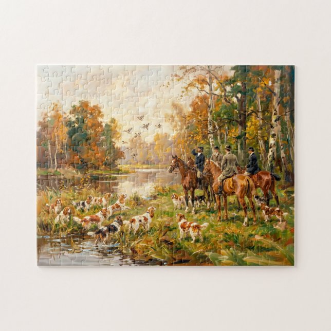Entenjagd zu Pferd mit Spaniels Puzzle (Horizontal)