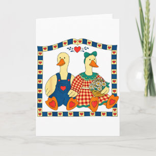 Entenpaar mit Blumen, Volkskunst, Landhausstil Karte