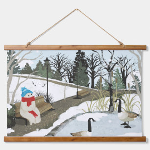 Ententeich - Winter Wandteppich Mit Holzrahmen