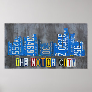 Entfernen Sie die Motorcity Skyline-Lizenzplakette Poster