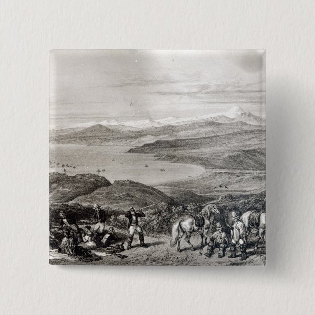 Entfernte Ansicht des Aconcagua-Vulkans Button (Vorderseite)