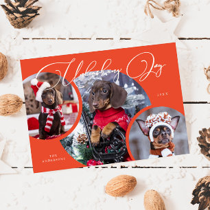 Entfesseln der Joy Retro Red Dog Foto Holiday Card Feiertagskarte