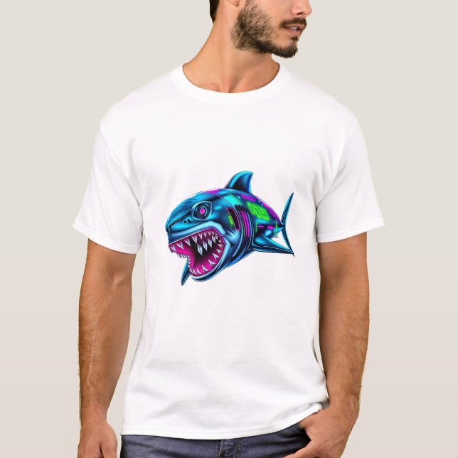 Entfesseln Sie Cyber-Shark-Power T-Shirt (Vorderseite)