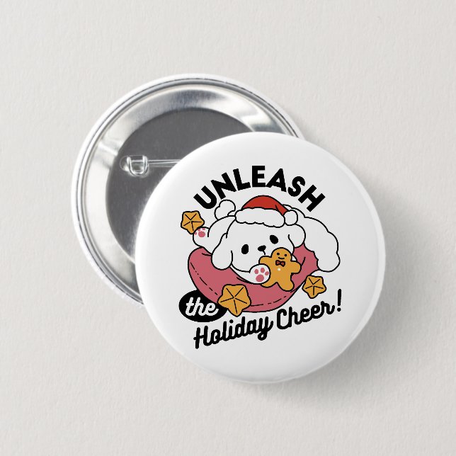 Entfesseln Sie den Holiday Cheer - Niedliche Hunde Button (Vorne & Hinten)