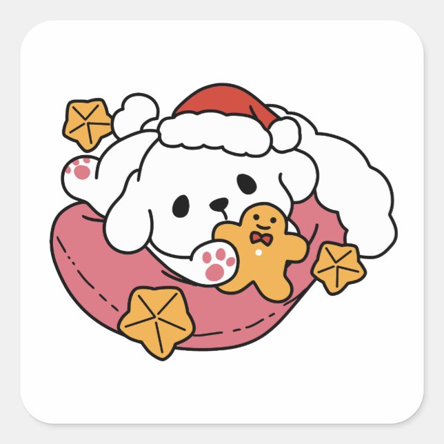 Entfesseln Sie den Holiday Cheer - Niedliche Hunde Quadratischer Aufkleber (Vorderseite)