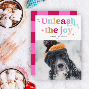 Entfesseln Sie die Freude Retro Christmas Pet Fo Feiertagskarte