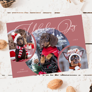 Entfesseln Sie die Joy Pink Dog Foto Holiday Card Feiertagskarte