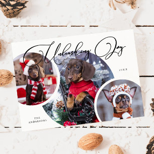 Entfesseln Sie die Joy White Dog Foto Holiday Card Feiertagskarte